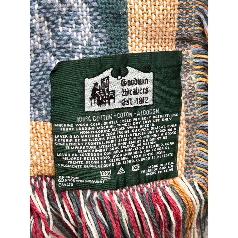 Vintage Goodwin Weavers Garden Tapestry Throw Blanket Cotton Fringed USA Made